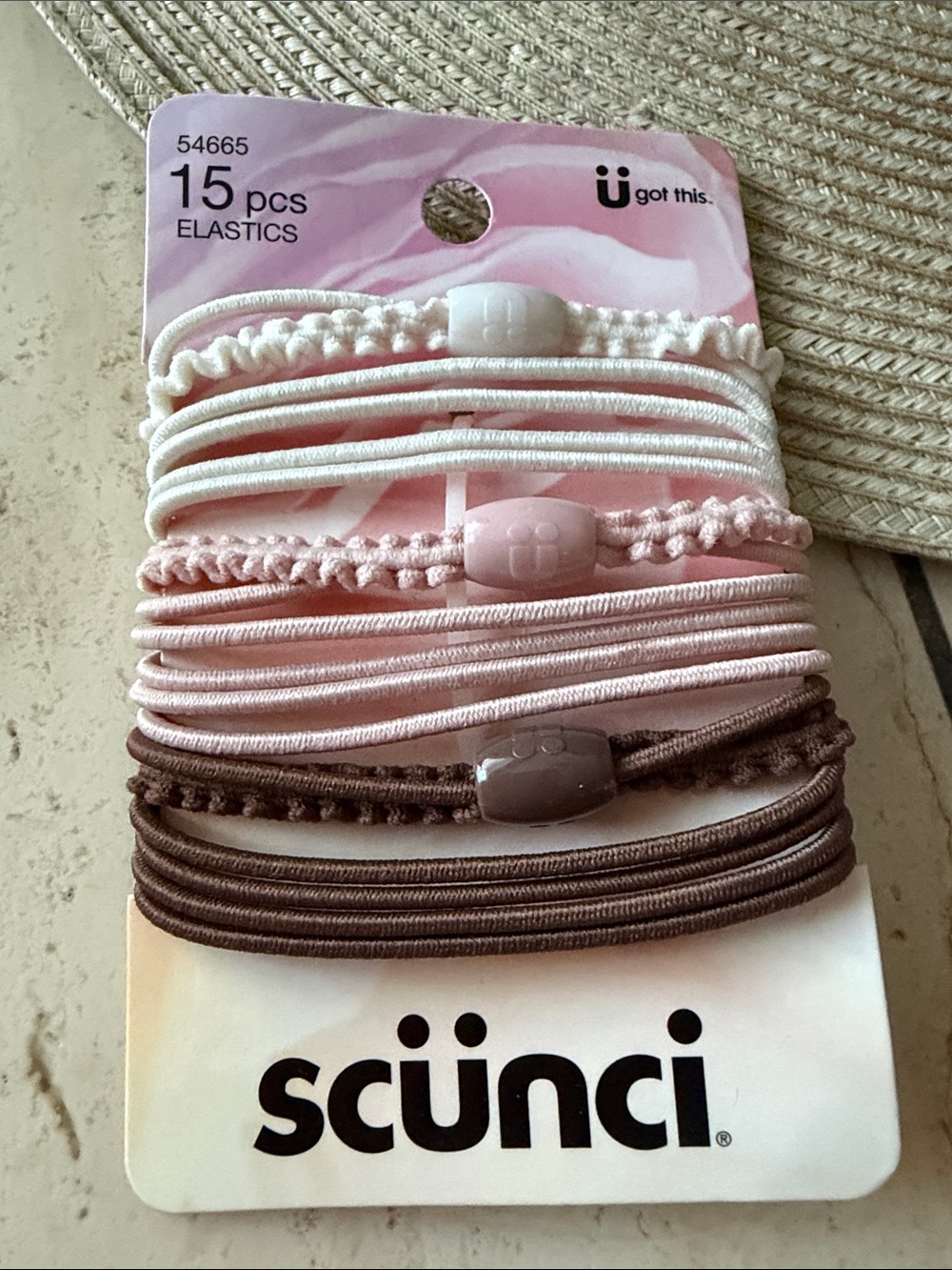 scunci 15-Pack Elastic Hair Ties in White, Light Pink, and Brown